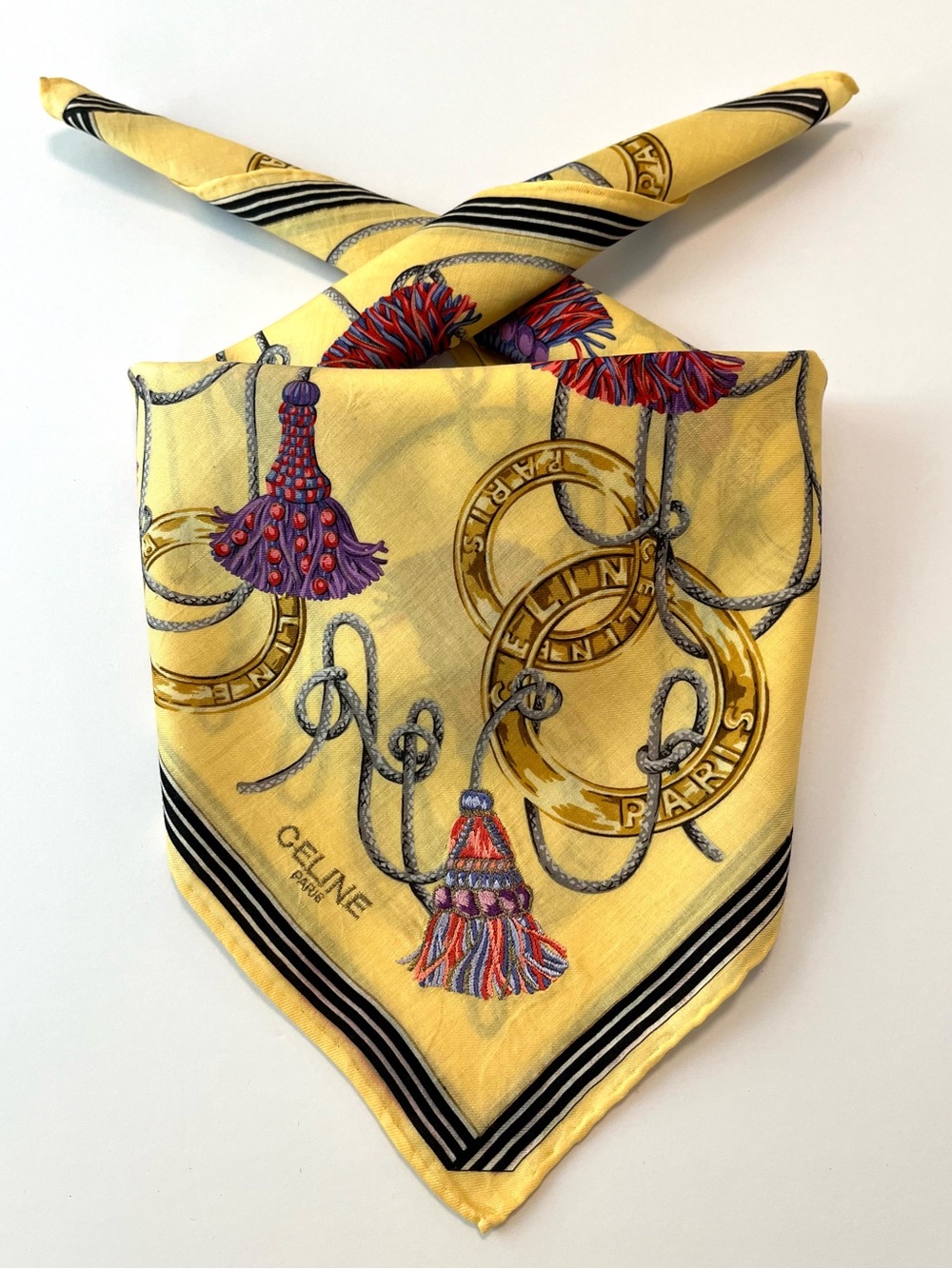 Celine VTG Women Handkerchief Scarf Logo Embroidered Cotton Pocket Square 21.5”